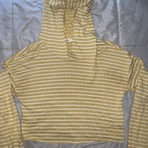 Yellow stripped cropped long sleeve light hoodie